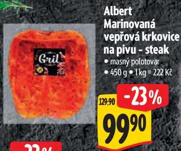 Albert Marinovaná vepřová krkovice na pivu - steak, 450 g