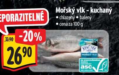 Mořský vlk - kuchaný, cena za 100 g 