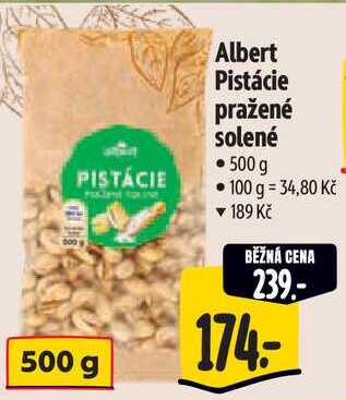 Albert Pistácie pražené solené, 500 g