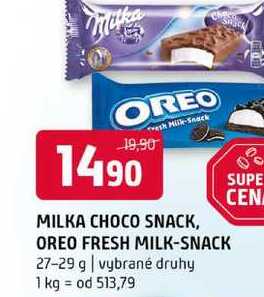 Milka choco snack oreo fresh milk snack 27-29 g vybrané druhy 