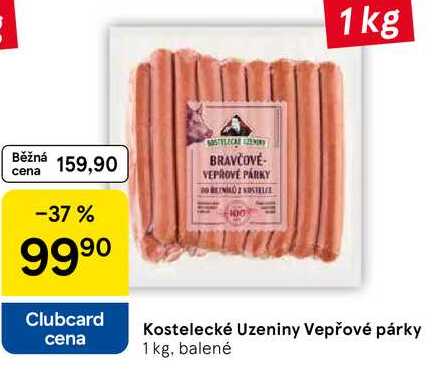 Kostelecké Uzeniny Vepřové párky, 1 kg, balené 