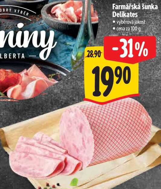 Farmářská šunka Delikates, cena za 100 g 
