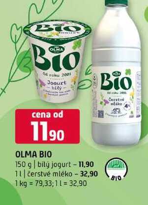 OLMA BIO 150 g bílý jogurt čerstvé mléko 1l