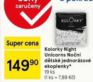 Kolorky Night Unicorns Noční dětské jednorázové ekoplenky, 19 ks 