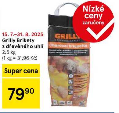 Grilly Brikety z dřevěného uhlí, 2.5 kg 