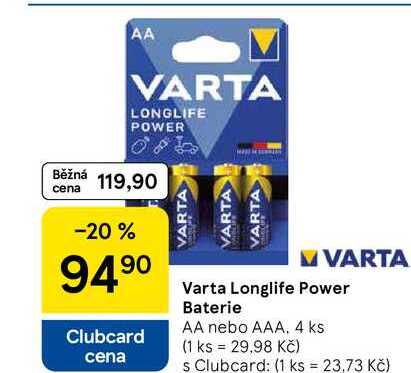 Varta Longlife Power Baterie AA nebo AAA, 4 ks