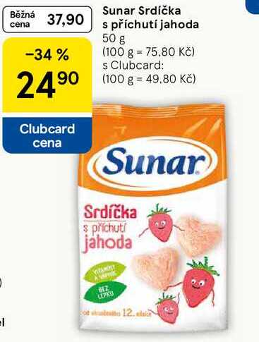 Sunar Srdíčka s příchutí jahoda, 50 g 