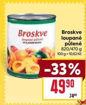 Broskve loupané půlené 820/470 g 