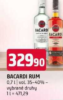 BACARDI RUM 0,7l vol. 35-40% vybrané druhy 