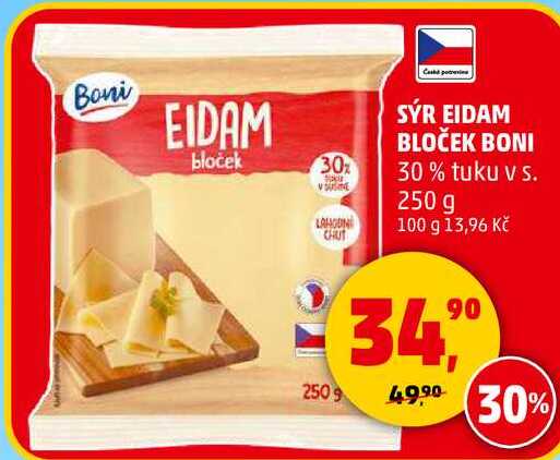 SÝR EIDAM BLOČEK BONI 30% tuku v s., 250 g 