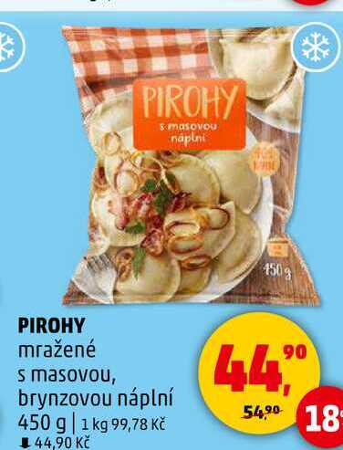 PIROHY mražené s masovou, brynzovou náplní, 450 g 