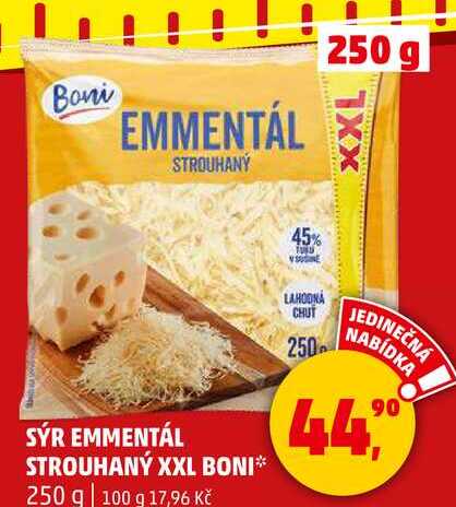 SÝR EMMENTÁL STROUHANÝ XXL BONI, 250 g  