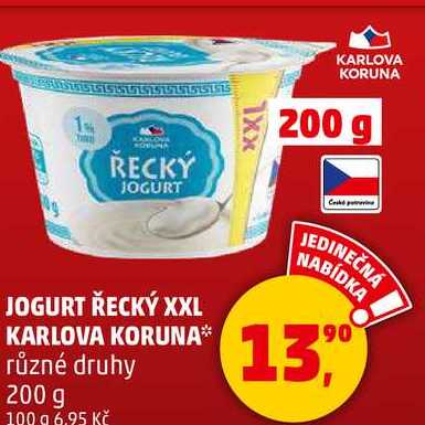 JOGURT ŘECKÝ XXL KARLOVA KORUNA různé druhy, 200 g 