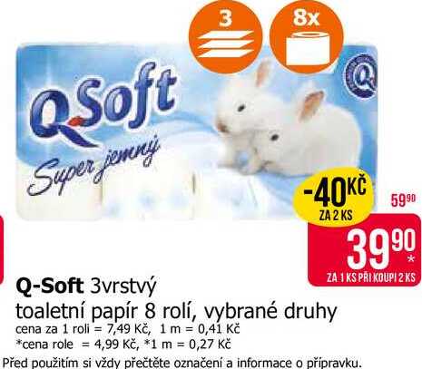 Q-Soft 3vrstvý toaletní papír 8 rolí