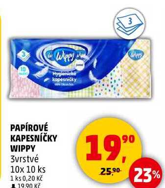 PAPÍROVÉ KAPESNÍČKY WIPPY 3vrstvé, 10x 10 ks 