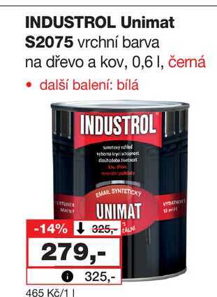 INDUSTROL Unimat S2075 vrchní barva na dřevo a kov, 0,6 l, černá 