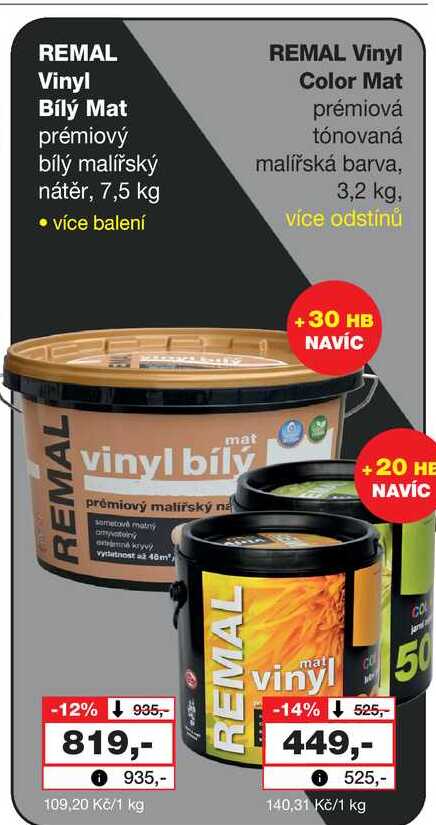 REMAL Vinyl Bílý Mat prémiový bílý malířský nátěr, 7,5 kg 
