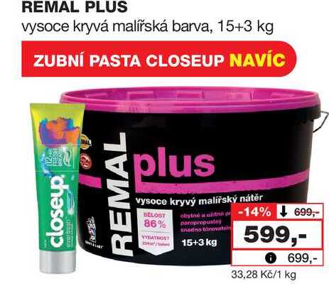 REMAL PLUS vysoce kryvá malířská barva, 15+3 kg 