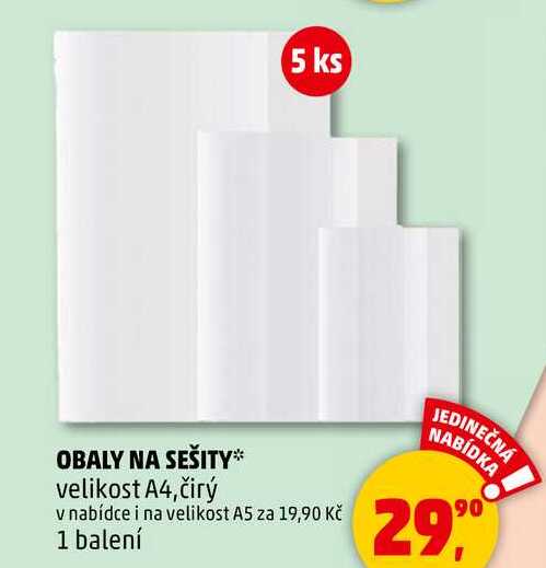 OBALY NA SEŠITY, velikost A4, čirý, 1 balení