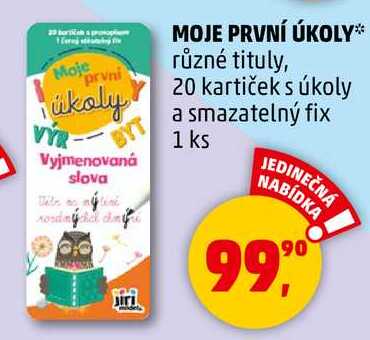 MOJE PRVNÍ ÚKOLY různé tituly, 20 kartiček s úkoly a smazatelný fix, 1 ks 