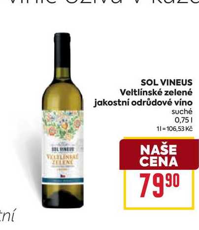 SOL VINEUS Veltlínské zelené jakostní odrůdové víno suché 0,75l
