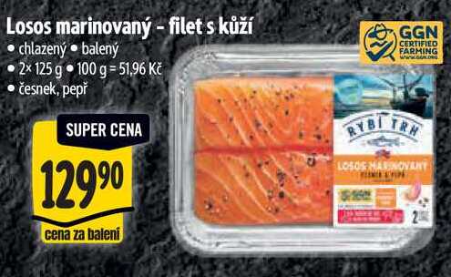 Losos marinovaný - filet s kůží, 2x 125 g 