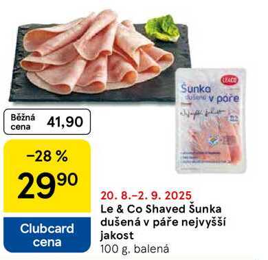 Le & Co Shaved Šunka dušená v páře nejvyšší jakost, 100 g, balená 
