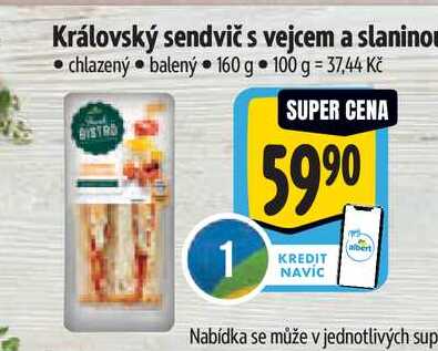 Královský sendvič s vejcem a slaninou 160 g