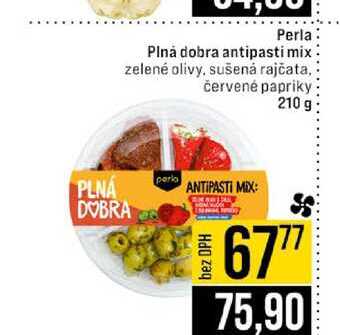 Perla Plná dobra antipasti mix zelené olivy, sušená rajčata, červené papriky 210 g
