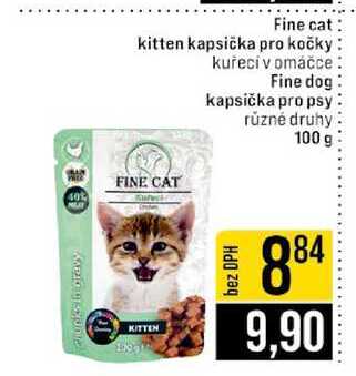 Fine cat kitten kapsička pro kočky kuřecí v omáčce Fine dog kapsička pro psy různé druhy 100 g