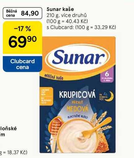 Sunar kaše, 210 g, více druhů 