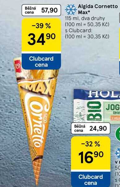 Algida Cornetto Max, 115 ml, dva druhy
