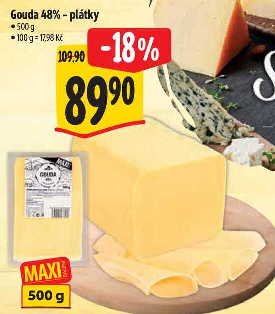 Gouda 48% - plátky, 500 g 