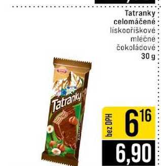 Tatranky celomáčené liskooříškovė mléčné čokoládové 30 g 
