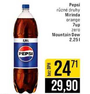 Pepsi různé druhy Mirinda orange 7up zero Mountain Dew 2,25l