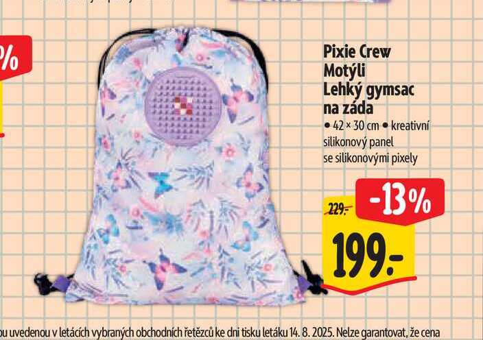   Pixie Crew Motýli Lehký gymsac na záda 42×30 cm  