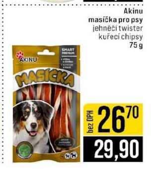 Akinu masička pro psy jehněči twister kuřecí chipsy 75g