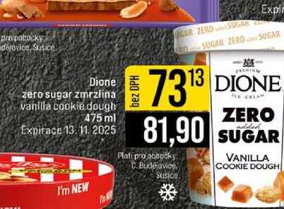Dione zero sugar zmrzlina vanilla cookie dough 475 ml