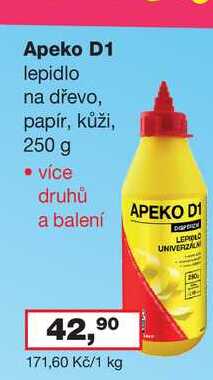Apeko D1 lepidlo na dřevo, papír, kůži, 250 g