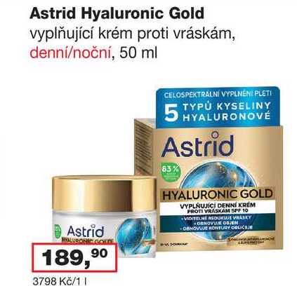 Astrid Hyaluronic Gold vyplňující krém proti vráskám, denní/noční, 50 ml