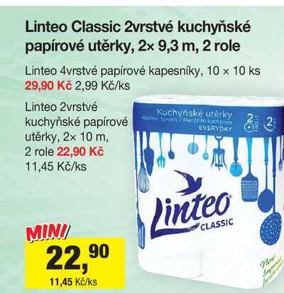 Linteo Classic 2vrstvé kuchyňské papírové utěrky, 2x 9,3 m, 2 role 