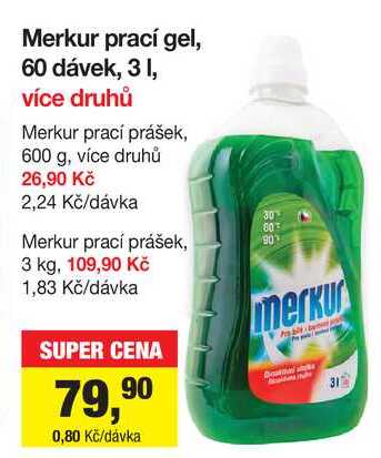 Merkur prací gel, 60 dávek, 3l