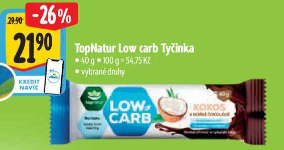 TopNatur Low carb Tyčinka, 40 g v akci
