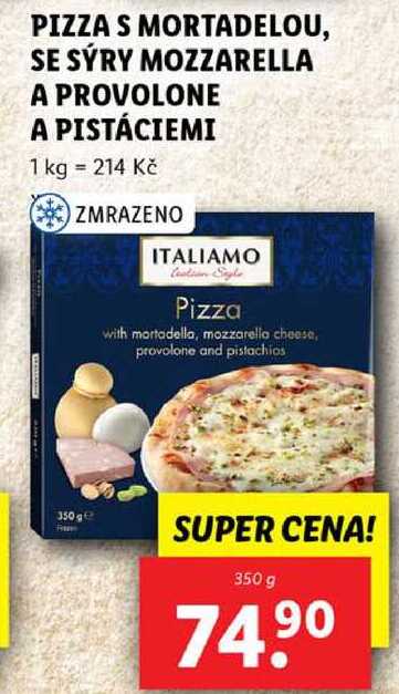 PIZZA S MORTADELOU, SE SÝRY MOZZARELLA A PROVOLONE A PISTÁCIEMI, 350 g