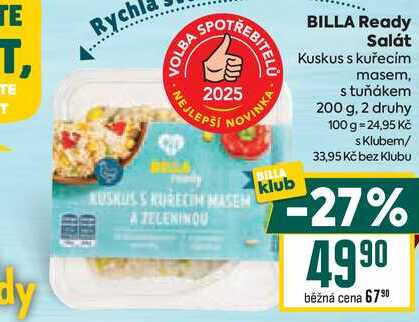 BILLA Ready Salát Kuskus s kuřecím masem, s tuňákem 200 g