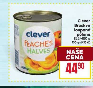 Clever Broskve loupané půlené 825/480 g