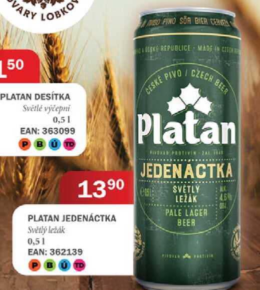 PLATAN JEDENÁCTKA Světlý ležák 0,5 l