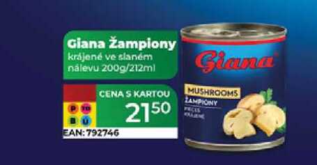 Giana žampiony krájené ve slaném nálevu 200g/212ml  