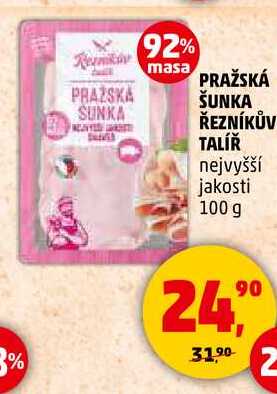 PRAŽSKÁ ŠUNKA ŘEZNÍKŮV TALÍŘ nejvyšší jakosti, 100 g  
