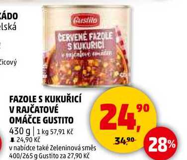 FAZOLE S KUKUŘICÍ V RAJČATOVÉ OMÁČCE GUSTITO, 430 g  
